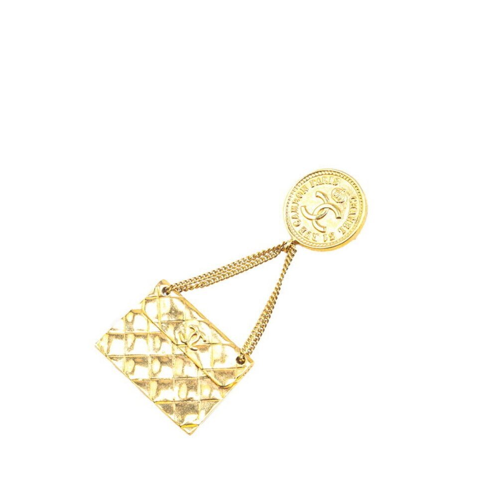 CHANEL Authentic Vintage Gold Logo Brooch